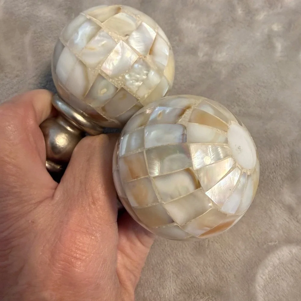 Mother of‎ Pearl Curtain Rod Finials Pair Brushed Nickel Globe